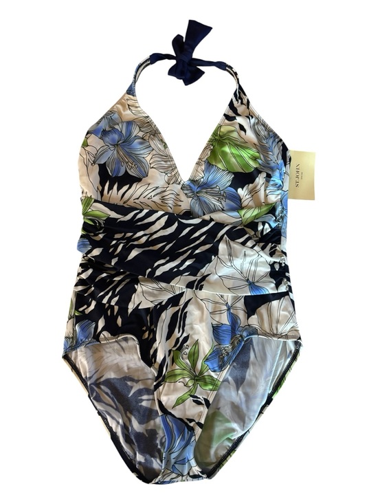 St. John Other - NWT St John Women’s Floral & Zebra Halter One-Piece Swimsuit Blue/Green/Black 12